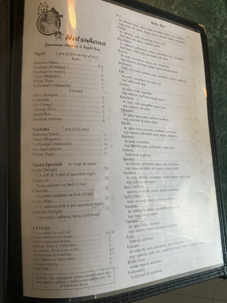 Hatsuhana Express Menu 3