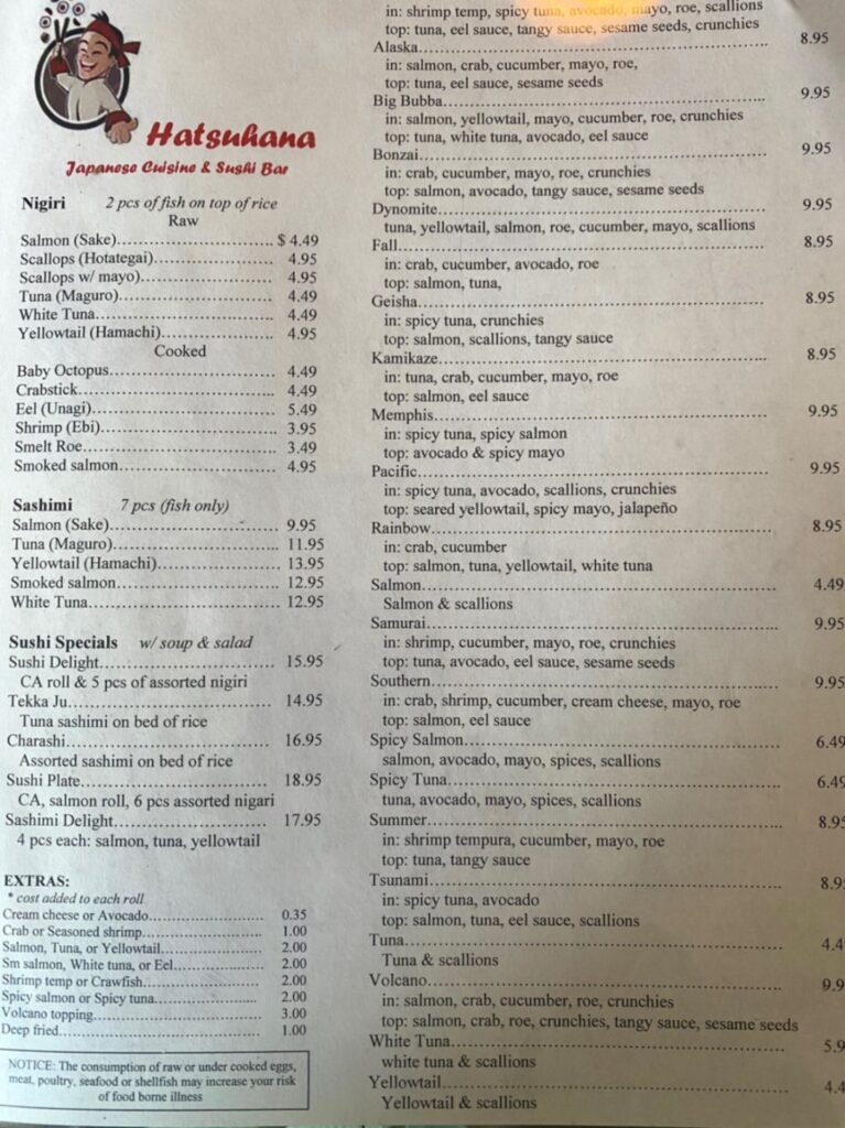 Hatsuhana Express Menu 4