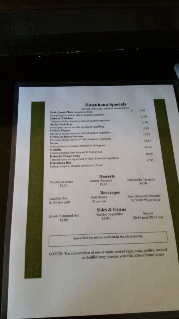 Hatsuhana Express Menu 6